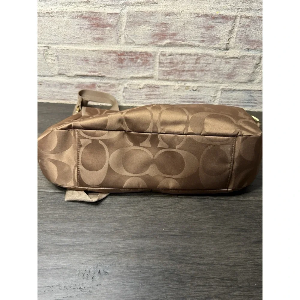 Coach F77490 Signature Tan Metallic Bronze Nylon Leather Messenger Bag Y2K‎